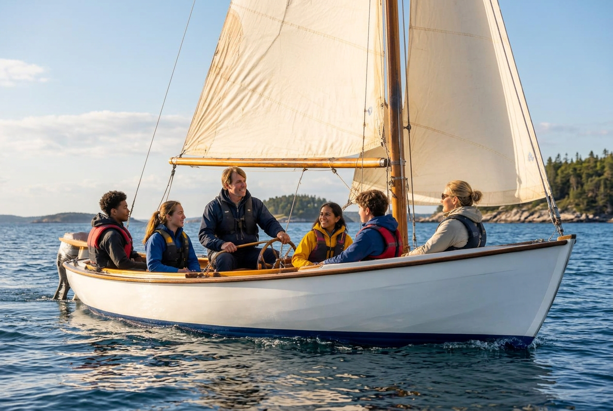 A group learning together during a community sailing day
